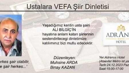 Bursa’da şair ve yazar dostlarından Ali Bilgiç için ‘Ustalara Vefa’ etkinliği