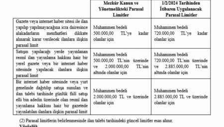 İcra ve iflas satışlarında parasal limitlere güncelleme