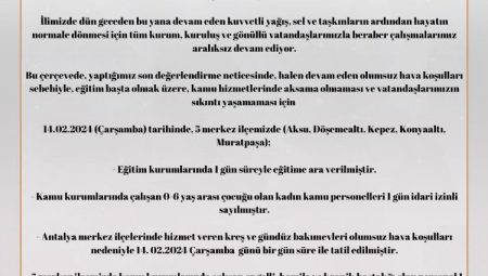Antalya’da 5 ilçede okullar tatil edildi