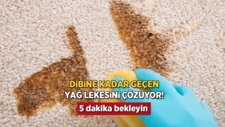 Halıya kazınan yağ lekesini ziyan vermeden söküyor! 5 dakikada iş bitiren pudra
