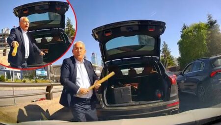 Trafikte endişe dolu anlar! Aracından inip beyzbol sopasıyla üstüne yürüdü
